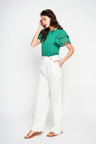 Pantalon large en lin taille haute - Ecru