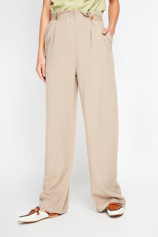 Pantalon large en lin taille haute - Camel