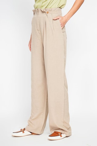Pantalon large en lin taille haute - Camel