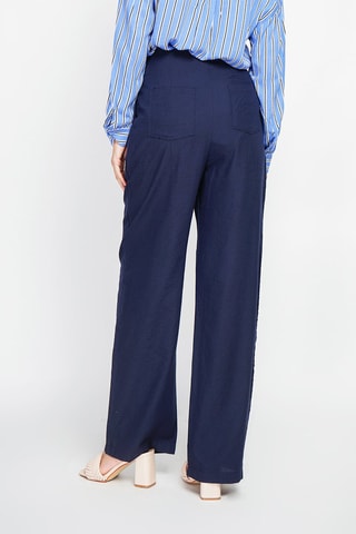 Pantalon large en lin taille haute - Bleu marine