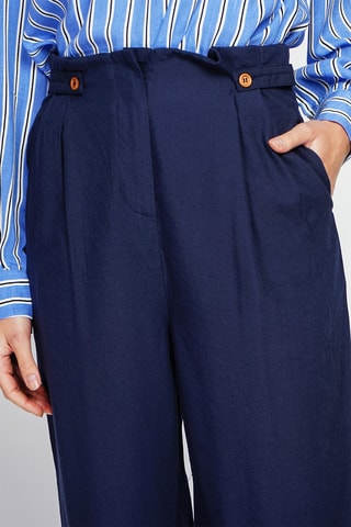 Pantalon large en lin taille haute - Bleu marine