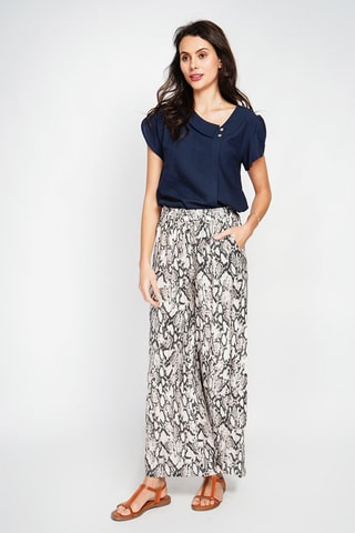 Pantalon en lin taille haute - Blanc et gris foncé