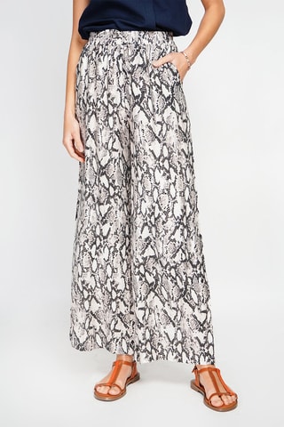 Pantalon en lin taille haute - Blanc et gris foncé