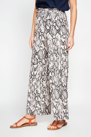 Pantalon en lin taille haute - Blanc et gris foncé