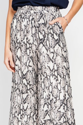 Pantalon en lin taille haute - Blanc et gris foncé