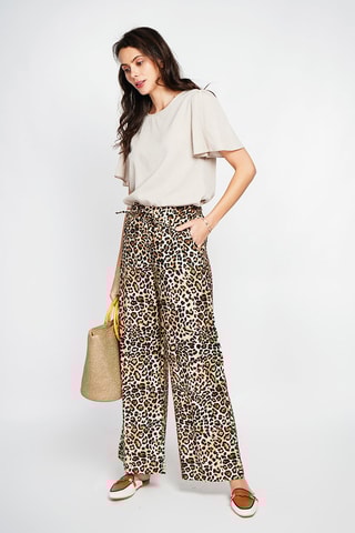 Pantalon en lin taille haute - Camel et noir
