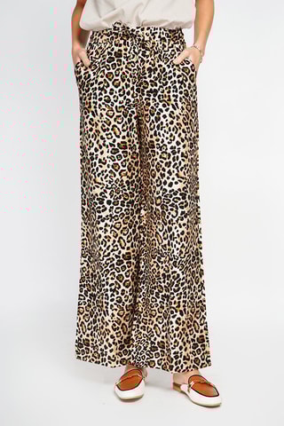Pantalon en lin taille haute - Camel et noir