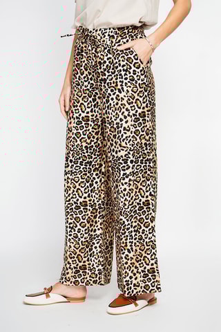 Pantalon en lin taille haute - Camel et noir