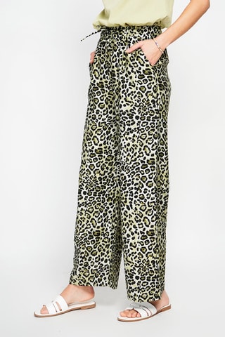 Pantalon en lin taille haute - Kaki et noir