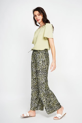 Pantalon en lin taille haute - Kaki et noir