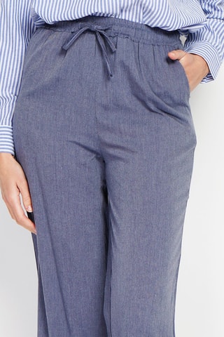 Pantalon 7/8 en lin taille haute - Bleu foncé