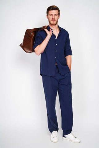 Pantalon droit en lin - Bleu marine