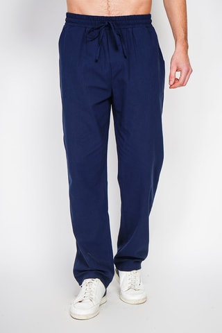 Pantalon droit en lin - Bleu marine