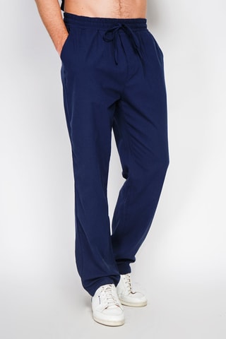 Pantalon droit en lin - Bleu marine