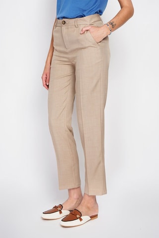 Pantalon droit 7/8 en lin taille haute - Beige