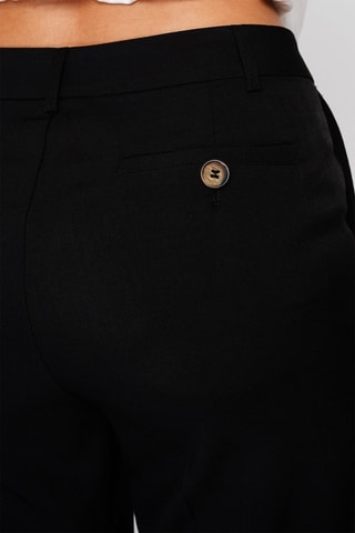 Pantalon droit 7/8 en lin taille haute - Noir