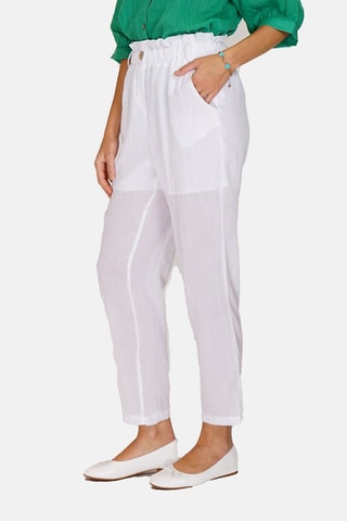 Pantalon taille haute en lin 
Blanc