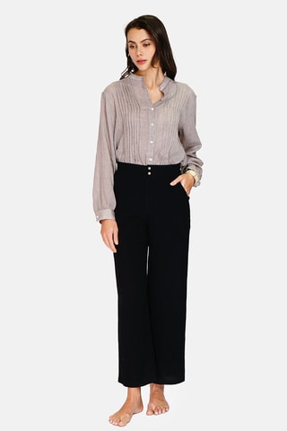 Pantalon taille haute en lin 
Noir