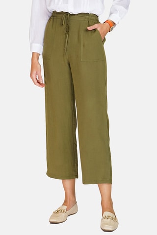 Pantalon taille haute en lin 
Vert