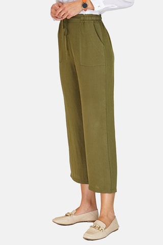 Pantalon taille haute en lin 
Vert