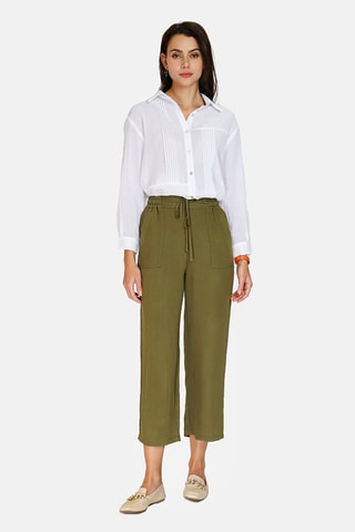 Pantalon taille haute en lin 
Vert
