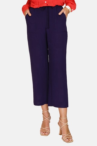 Pantalon taille haute en lin 
Bleu