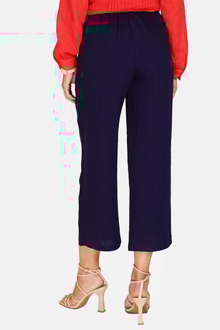 Pantalon taille haute en lin 
Bleu