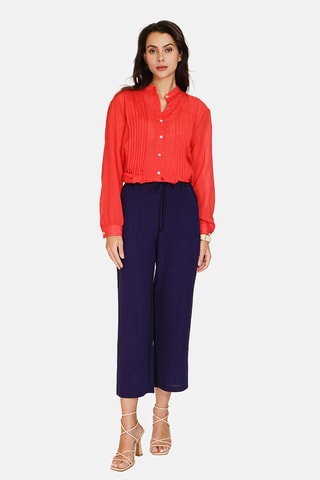 Pantalon taille haute en lin 
Bleu