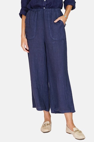 Pantalon wide legs en lin 
Bleu
