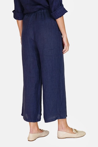 Pantalon wide legs en lin 
Bleu