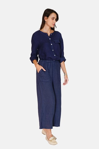 Pantalon wide legs en lin 
Bleu