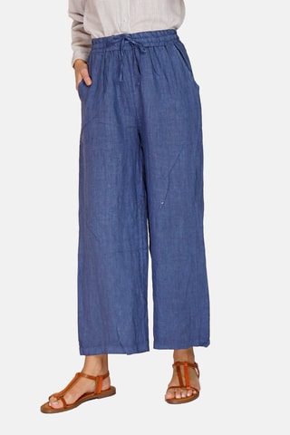 Pantalon taille haute en lin 
Bleu