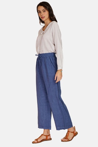Pantalon taille haute en lin 
Bleu