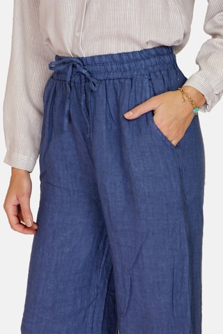 Pantalon taille haute en lin 
Bleu