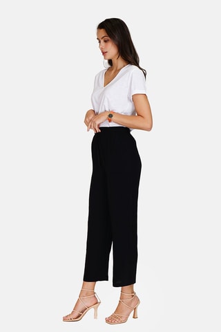 Pantalon taille haute en lin 
Noir