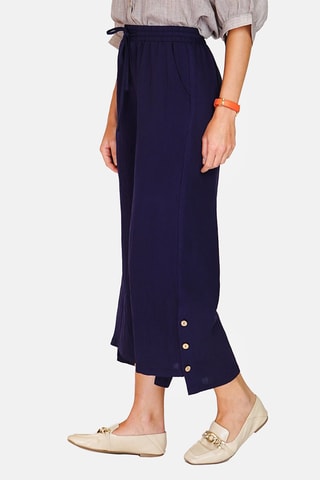 Pantalon wide legs en lin 
Bleu marine