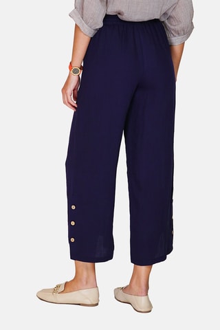 Pantalon wide legs en lin 
Bleu marine