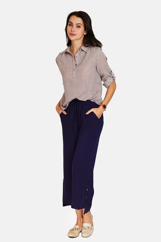 Pantalon wide legs en lin 
Bleu marine