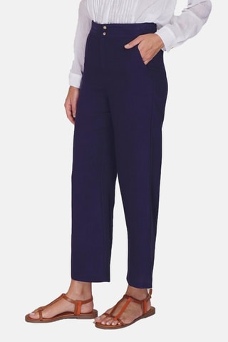 Pantalon wide legs en lin 
Bleu marine