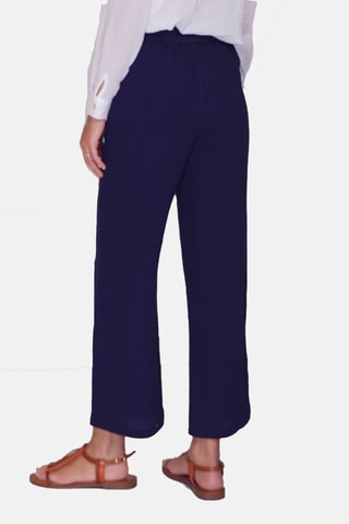 Pantalon wide legs en lin 
Bleu marine