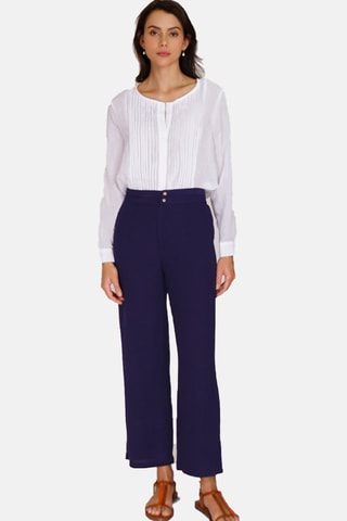 Pantalon wide legs en lin 
Bleu marine