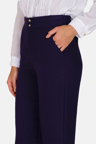 Pantalon wide legs en lin 
Bleu marine