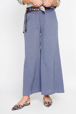 Pantalon taille haute en lin - Bleu