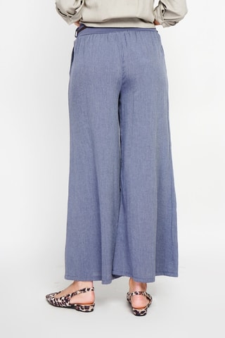 Pantalon taille haute en lin - Bleu