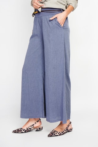 Pantalon taille haute en lin - Bleu