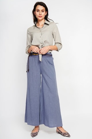 Pantalon taille haute en lin - Bleu