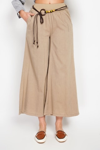 Pantalon taille haute en lin - Camel