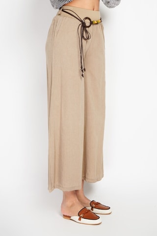 Pantalon taille haute en lin - Camel