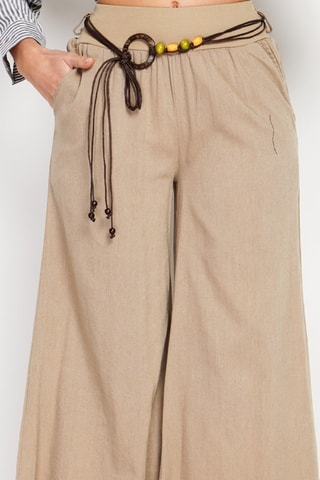 Pantalon taille haute en lin - Camel