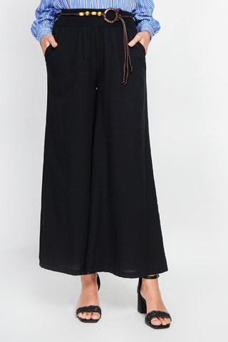 Pantalon taille haute en lin - Noir